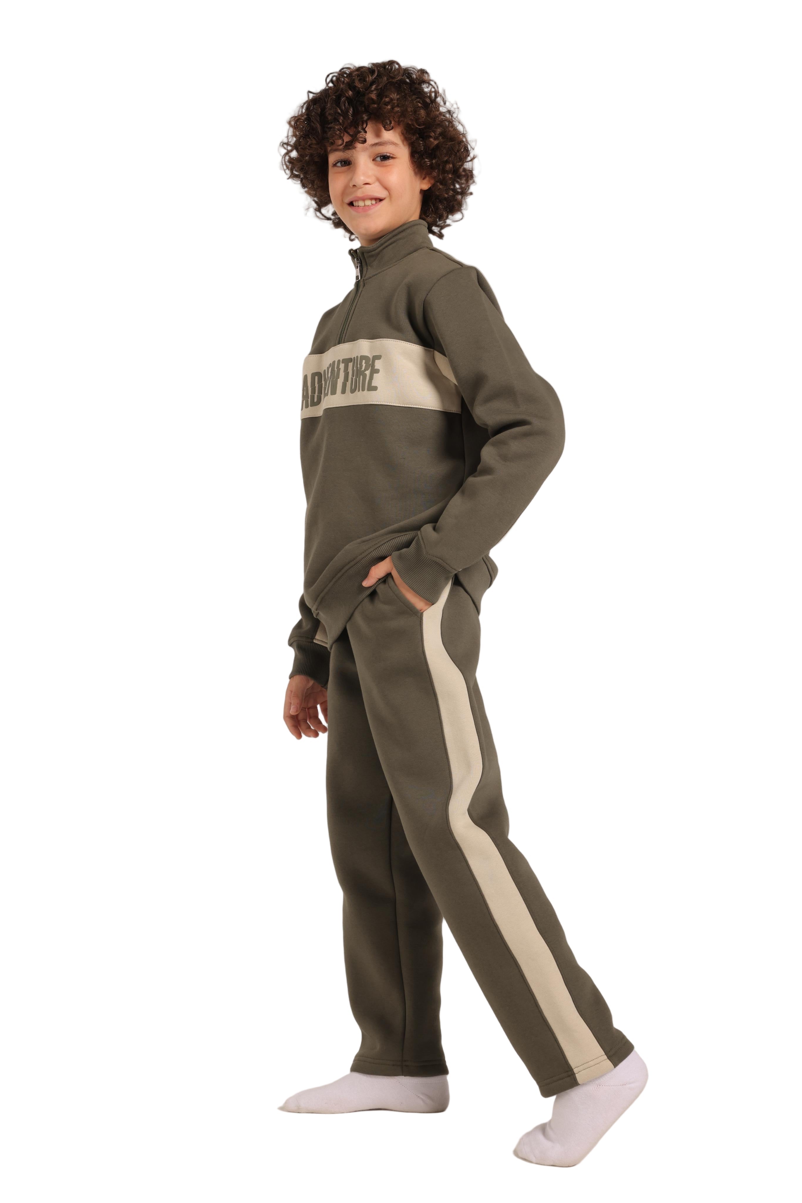 Trendy Boy's Graffiti Sweatshirt & Jogger Set - Olive