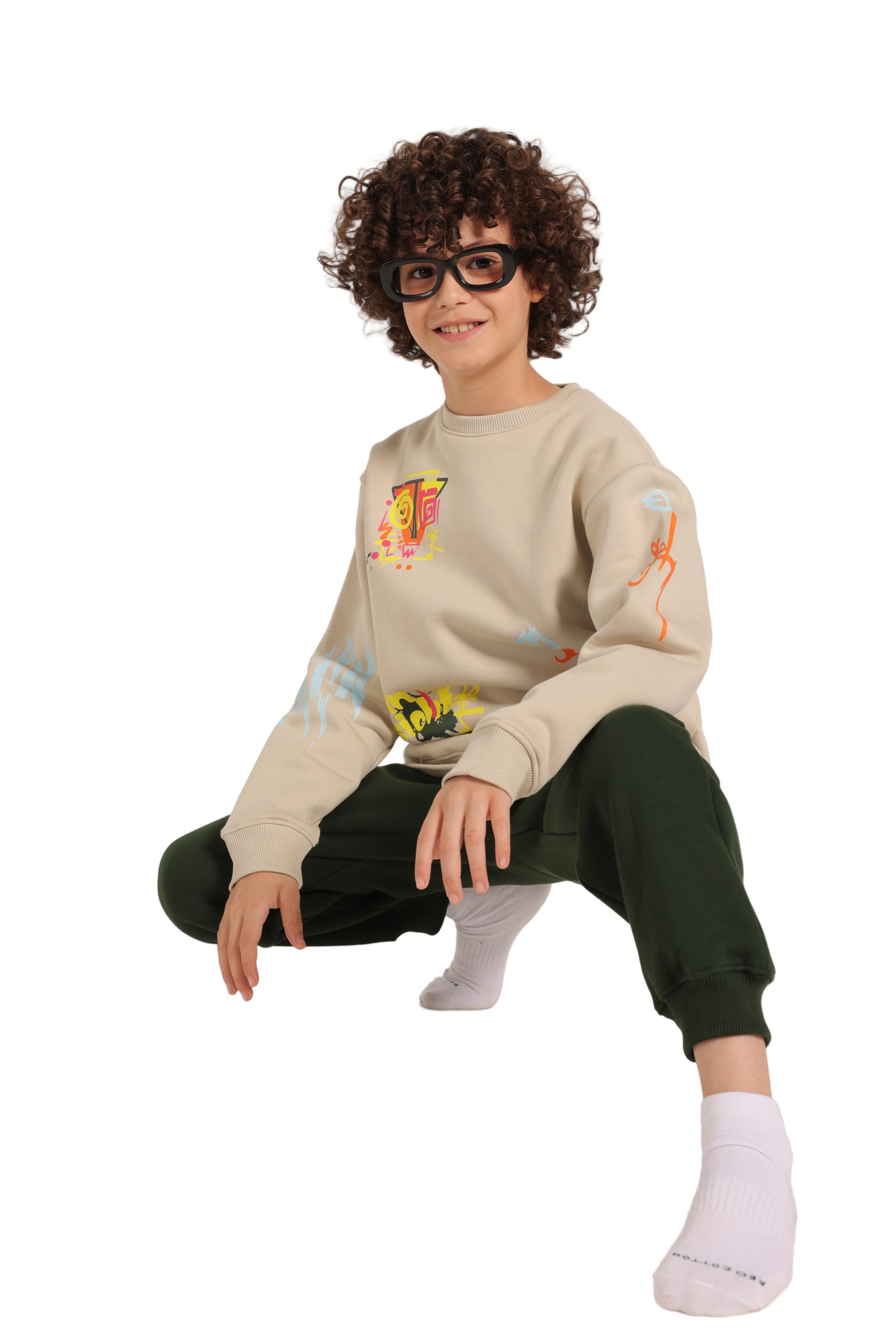 Trendy Boy's Graffiti Sweatshirt & Jogger Set