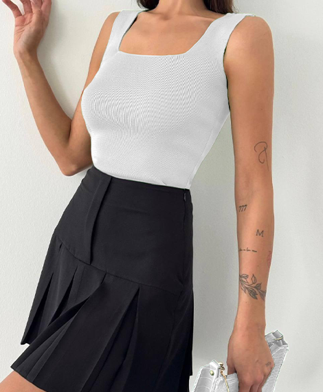 Womens Square Neck Tank Top , Soft Cotton Blend, Breathable, and Comfortable For Daily Wear - Ecru