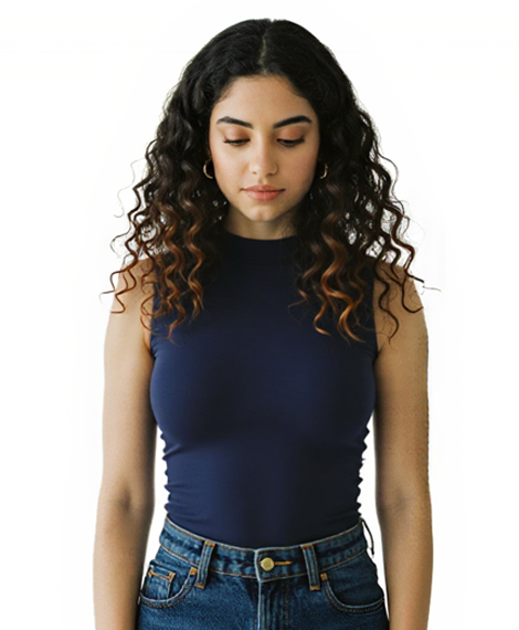 تي شيرت بيزك نسائي بلا أكمام بتصميم رقبة مرتفعة - كحلي