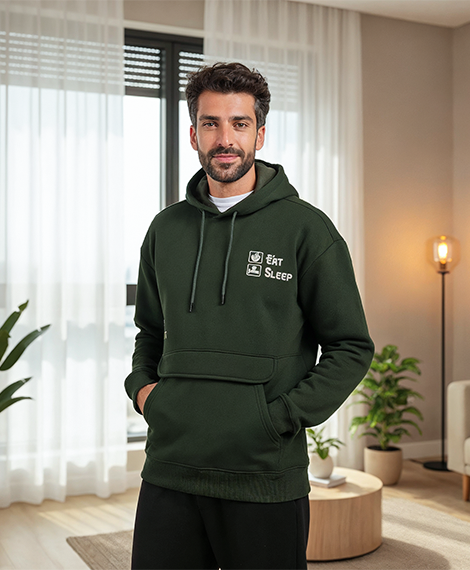 Red Cotton Hoodie -Dark Green