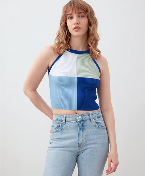 Womens Trendy Crop Top - Casual, Comfy and Soft - Sax