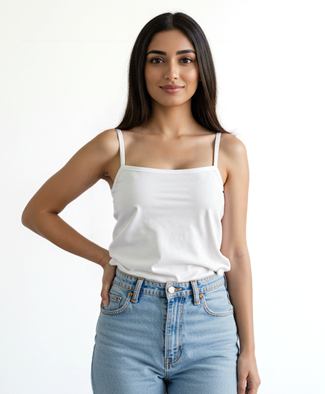 توب نسائي سادة بحمالات كتف رفيعة - أبيض