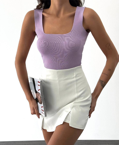 Womens Square Neck Tank Top , Soft Cotton Blend, Breathable, and Comfortable For Daily Wear - Lila