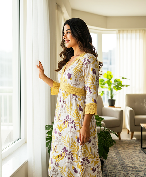 Elegant Floral Yellow Dress