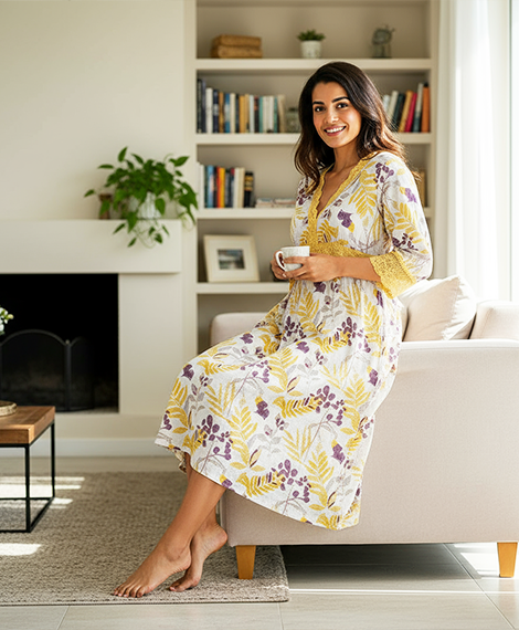 Elegant Floral Yellow Dress