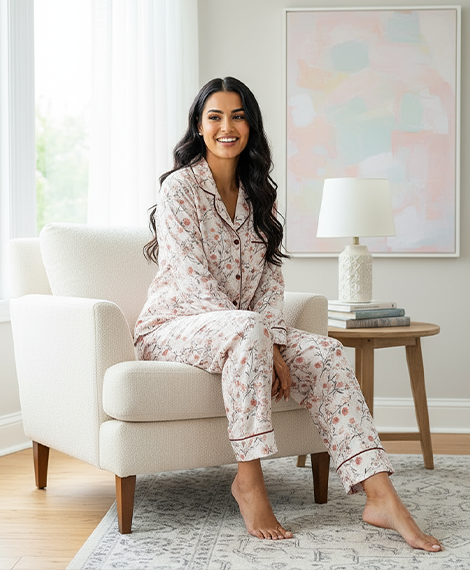 Light Floral Print Top + Matching Pajama Pants