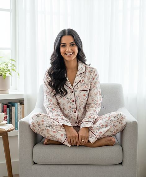 Light Floral Print Top + Matching Pajama Pants