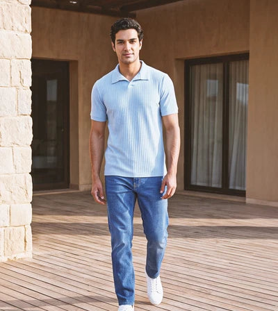 Men Ribbed Knit Polo T-Shirt