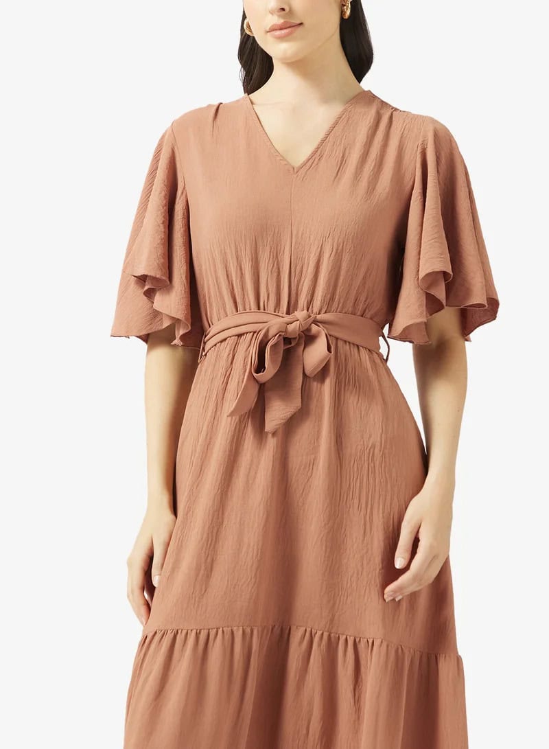 Tiered Maxi Dress - Flutter Sleeve