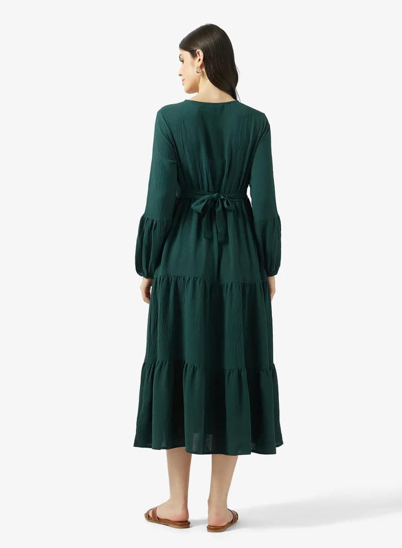 Bohemian Embroidered Tiered Midi Dress