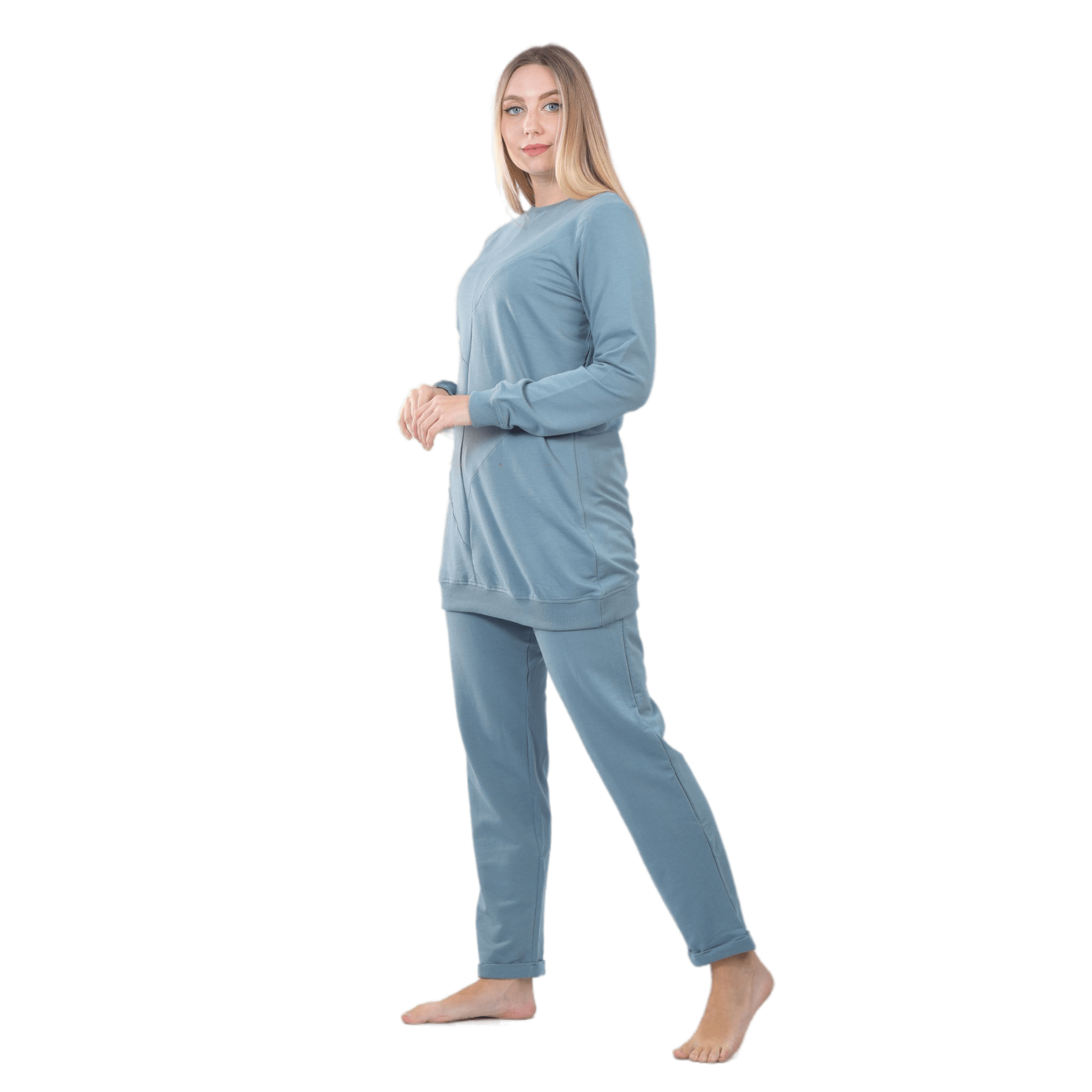 Comfy Logo Print Sweatshirt And Pants Set, Aqua
