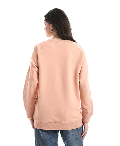 Women’s Soft Peach Crewneck Sweatshirt with Side Pockets