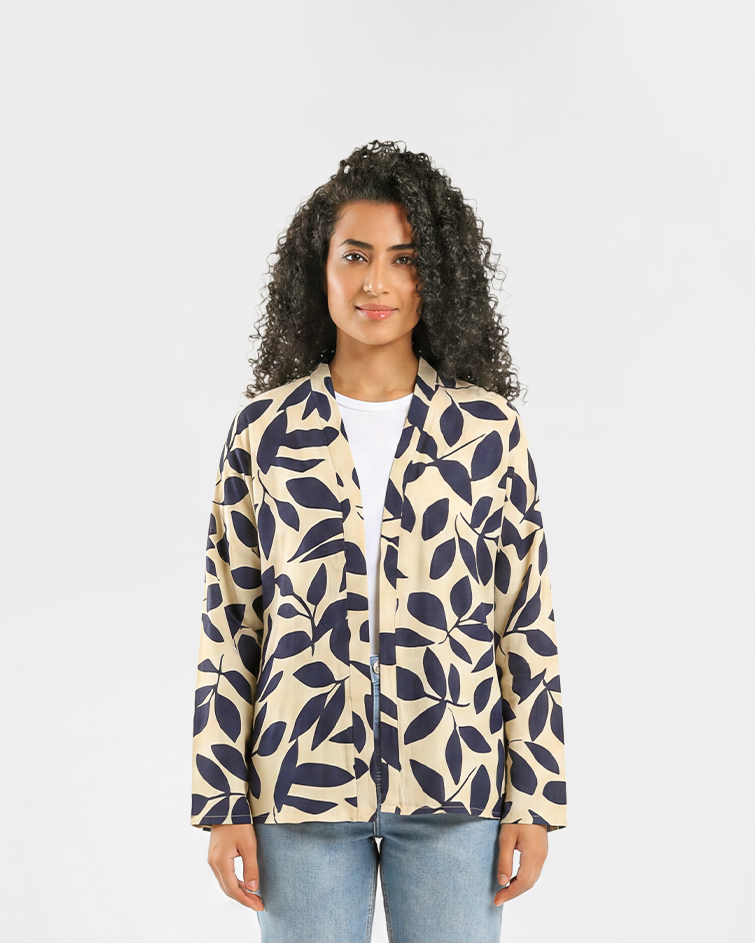 Women Printed Open-Front Kimono Jacket