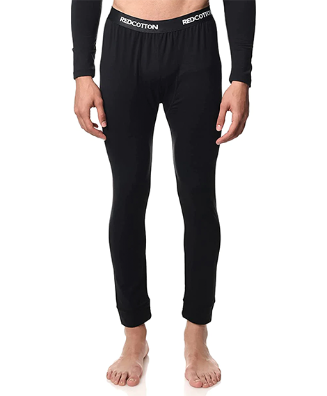 Red Cotton Men Thermal Pants Black