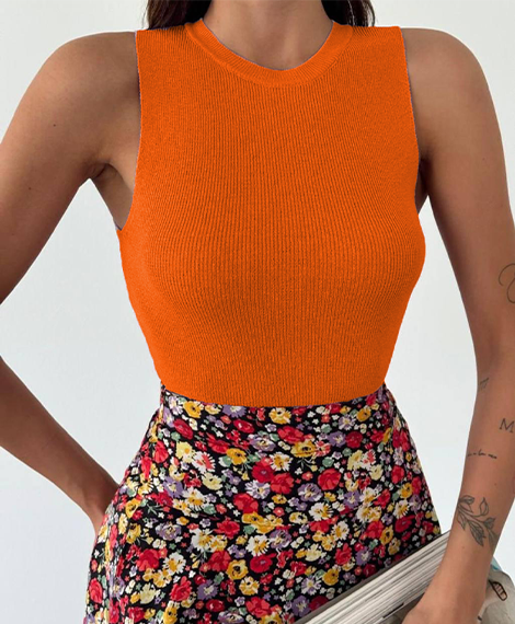 Soft Cotton Tank Top For Women - Activewear, Casual Wear - Orange