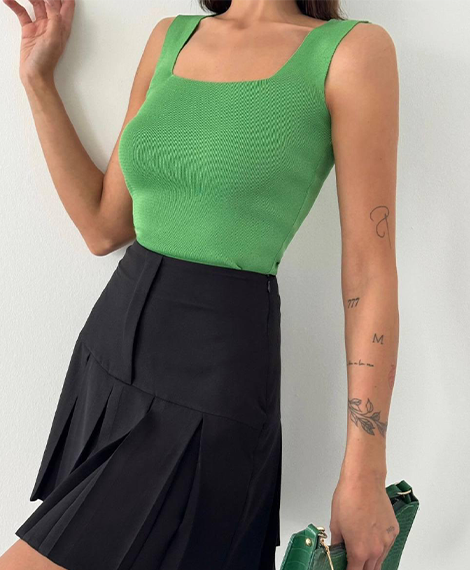 Womens Square Neck Tank Top , Soft Cotton Blend, Breathable, and Comfortable For Daily Wear - Green