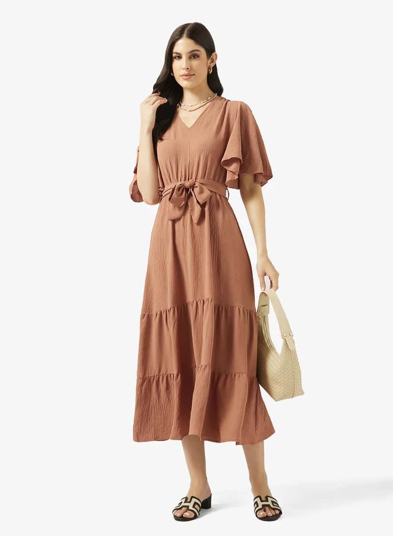 Tiered Maxi Dress - Flutter Sleeve