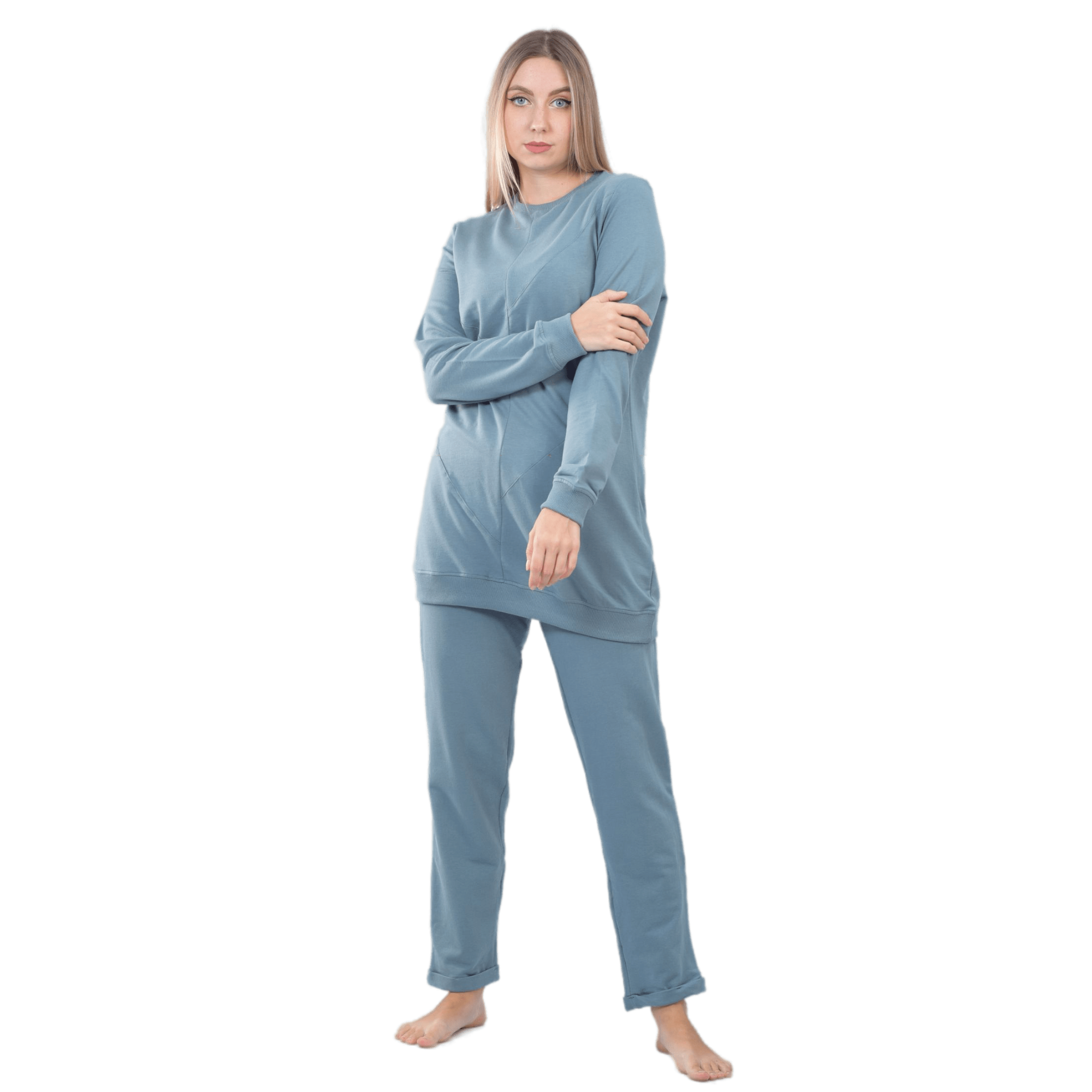Comfy Logo Print Sweatshirt And Pants Set, Aqua