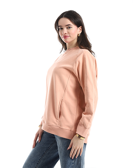 Women’s Soft Peach Crewneck Sweatshirt with Side Pockets
