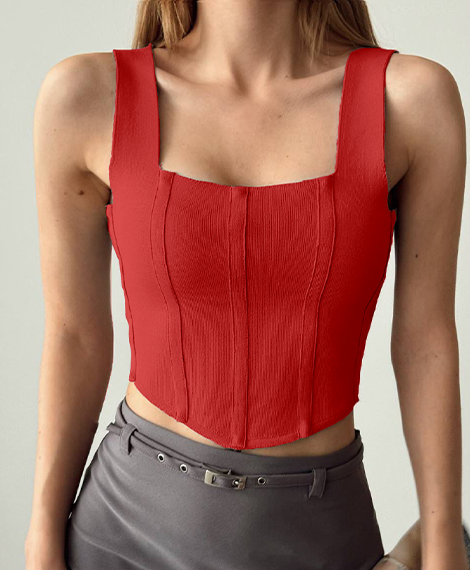 Womens Fitted Sleeveless Crop Top With Comfortable Fabric, Flattering Fit, and Trendy Design - Red