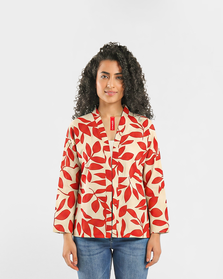 Women Printed Open-Front Kimono Jacket