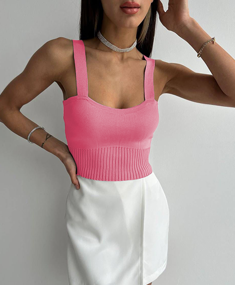 Womens Ribbed Knit Crop Top - Perfect For Evening Events And Casual Elegance - Pink
