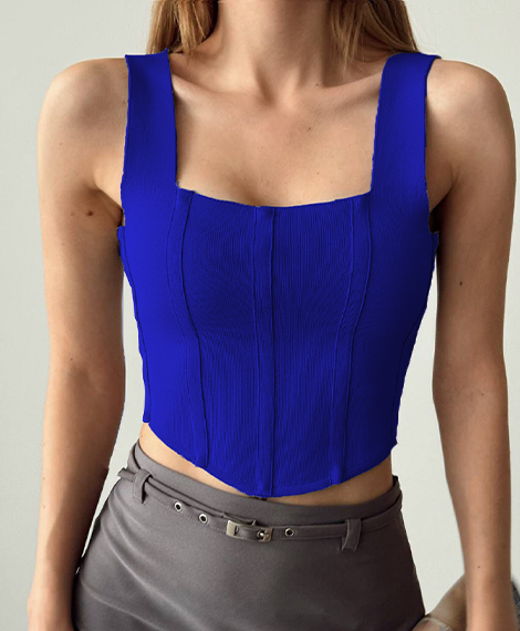 Womens Fitted Sleeveless Crop Top With Comfortable Fabric, Flattering Fit, And Trendy Design - Sax