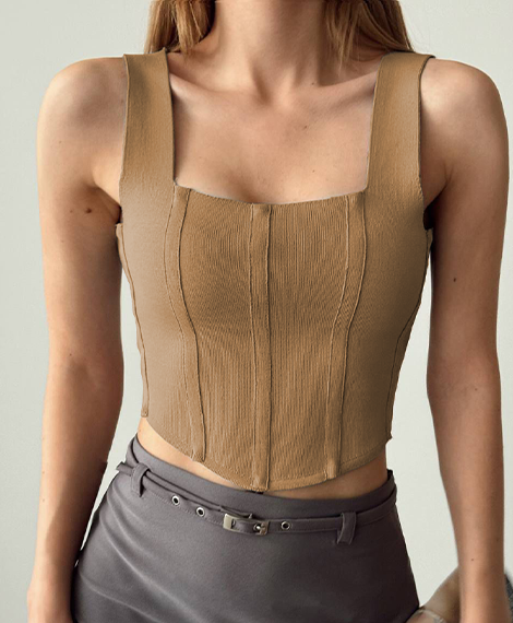 Womens Fitted Sleeveless Crop Top With Comfortable Fabric, Flattering Fit, and Trendy Design - Caffe