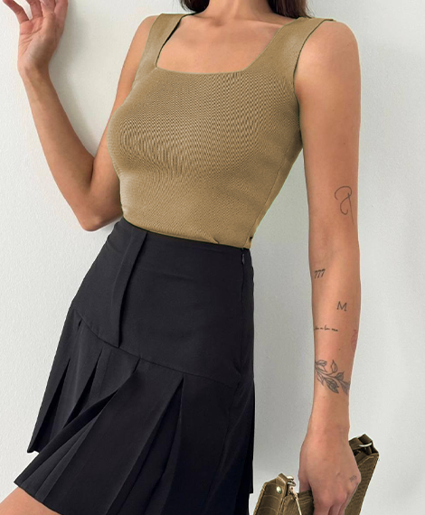 Womens Square Neck Tank Top , Soft Cotton Blend, Breathable, and Comfortable For Daily Wear - Beige