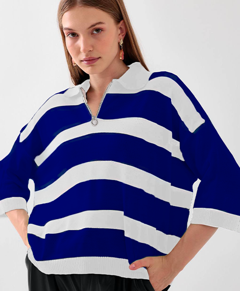 Womens Classic Striped Shirt With Relaxed Fit, Comfortable, and Stylish - Perfect For Any Occasion - Sax