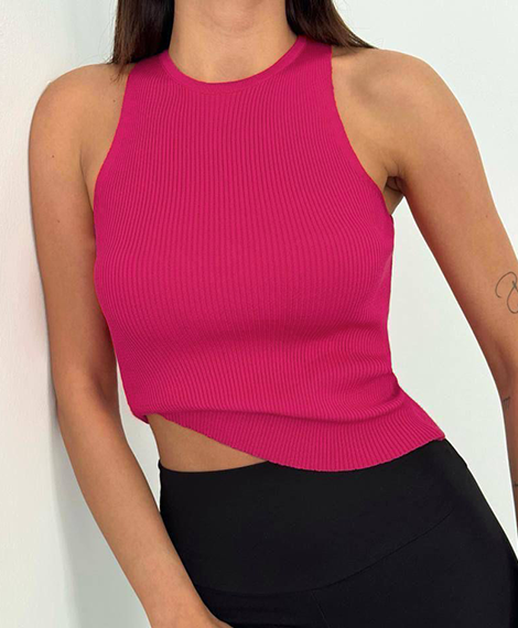 Womens Short Sleeve Cotton Top, Casual and Elegant - Fusia