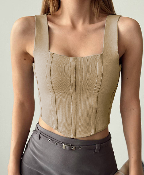 Womens Fitted Sleeveless Crop Top With Comfortable Fabric, Flattering Fit, and Trendy Design - Beige