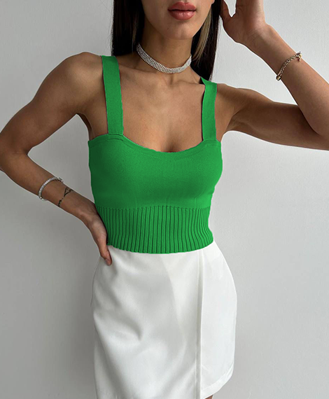 Womens Ribbed Knit Crop Top - Perfect For Evening Events and Casual Elegance - Green