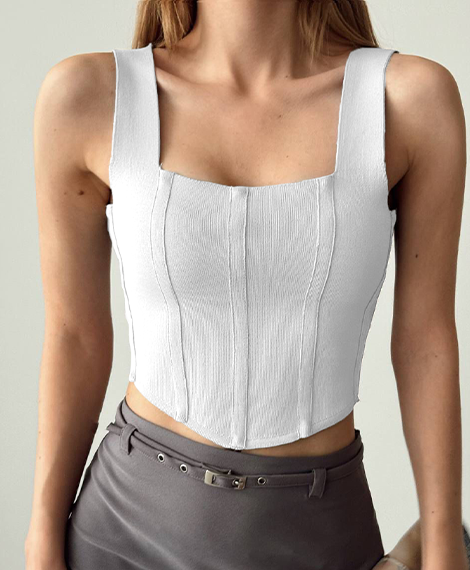 Womens Fitted Sleeveless Crop Top With Comfortable Fabric, Flattering Fit, and Trendy Design - Ecru
