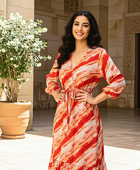 Elegant Orange Boho Dress