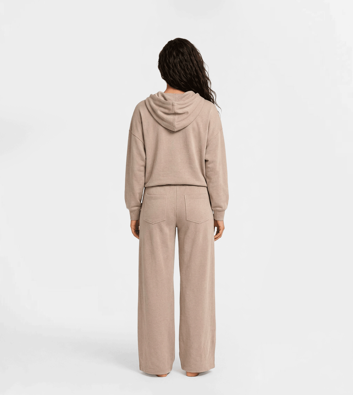 Women's Beige Hoodie & Wide-Leg Pants