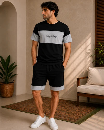 Men's Graphic Chest Cotton Shorts Set