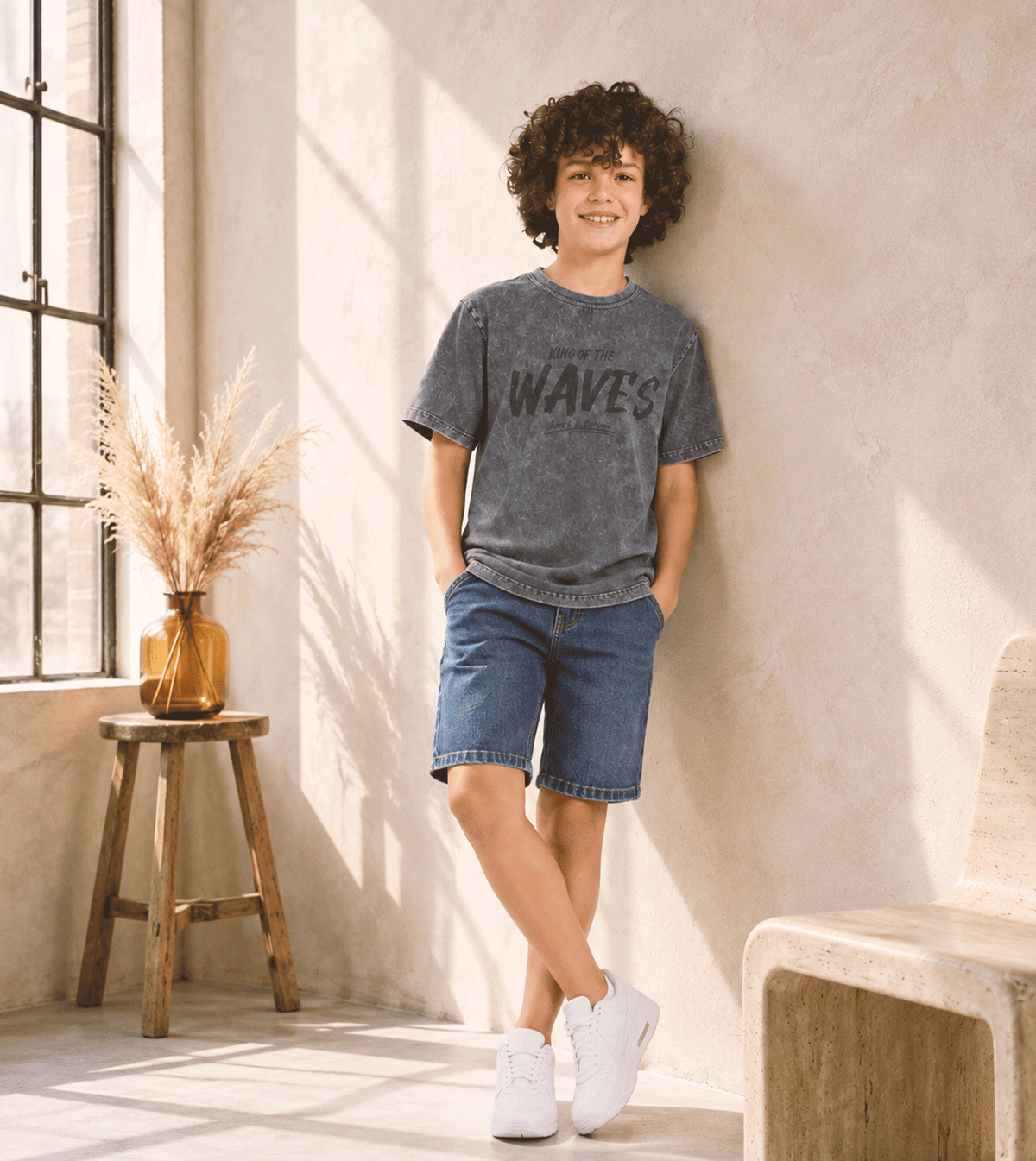 Boys’ Charcoal Grey Washed Graphic T-Shirt