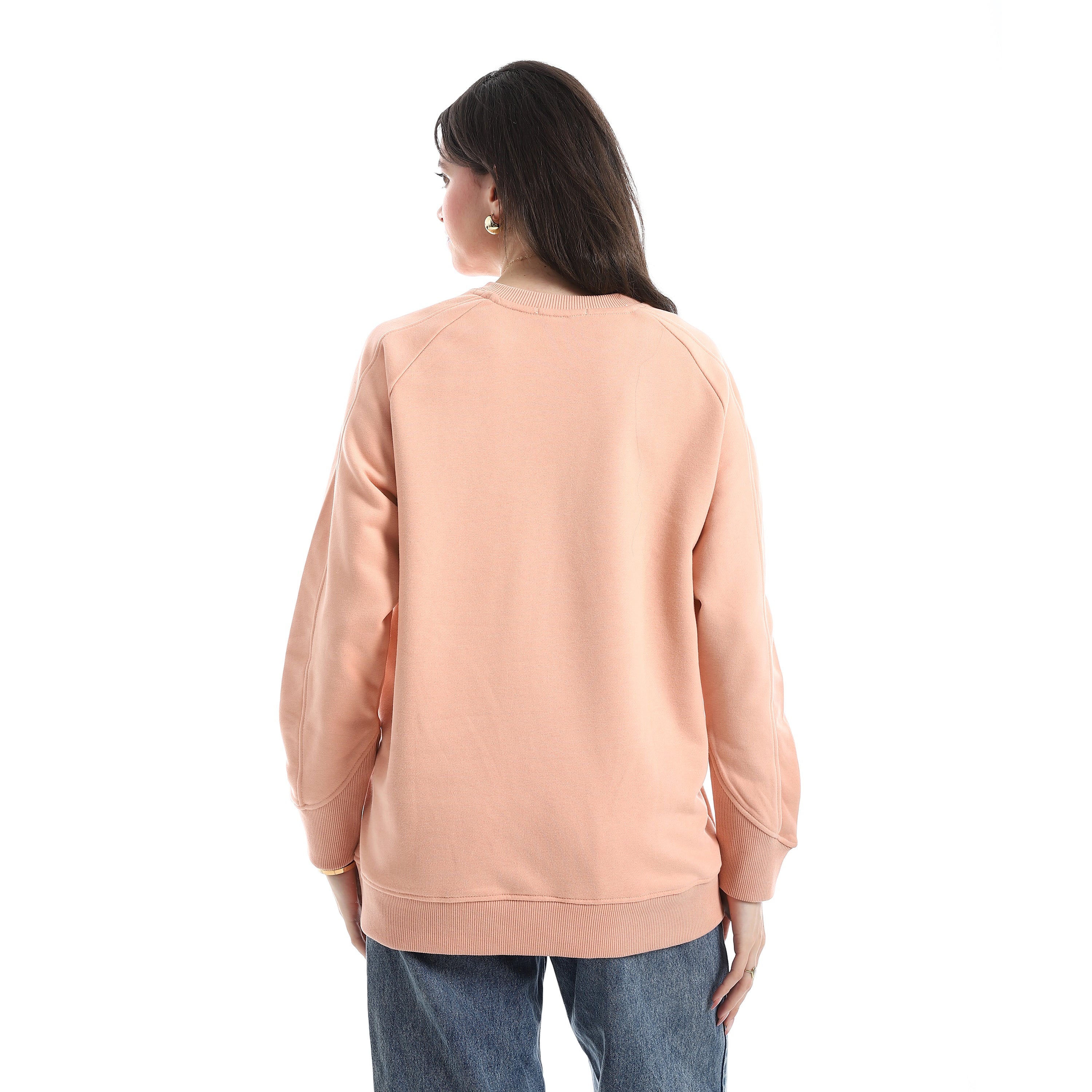 Women’s Soft Peach Crewneck Sweatshirt with Side Pockets