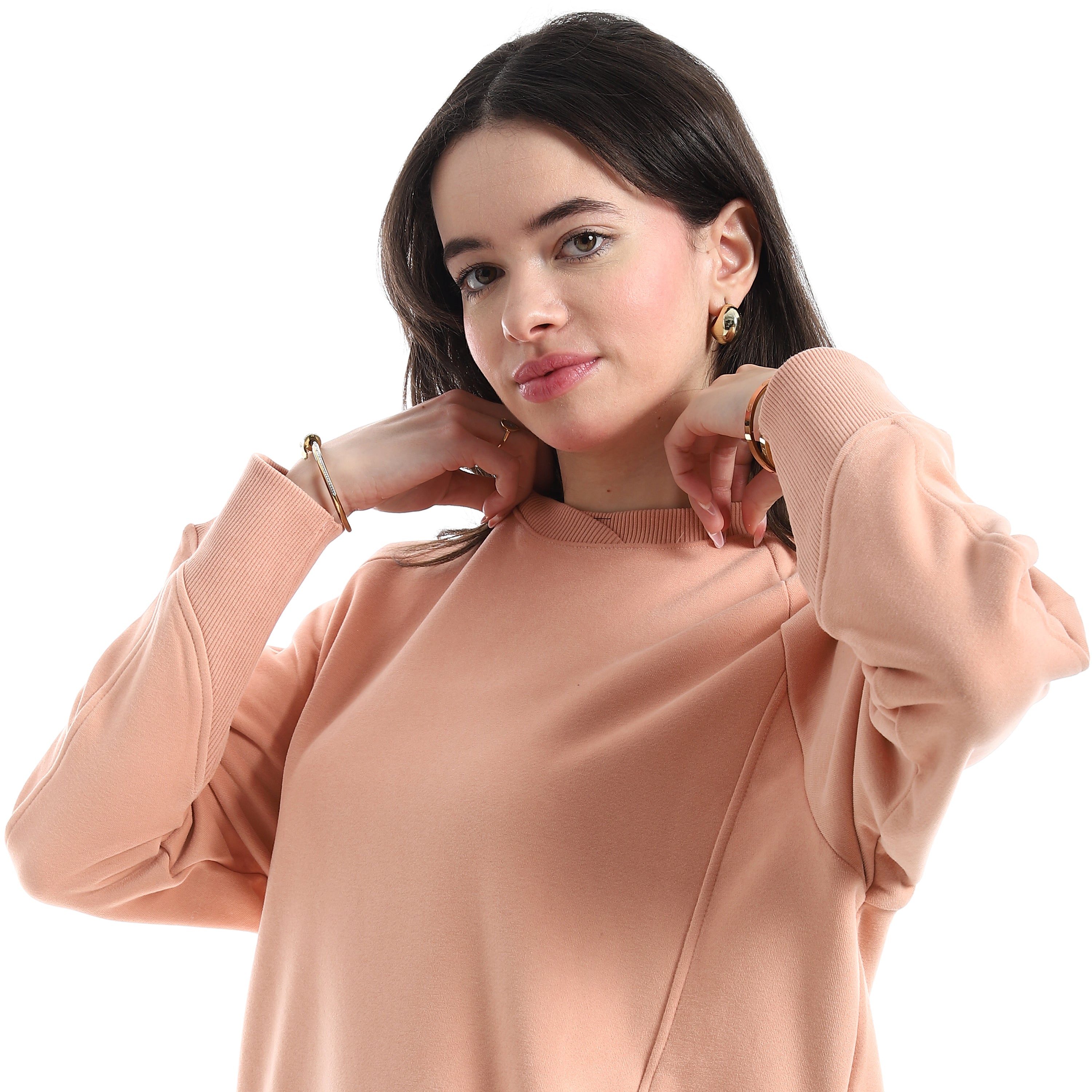 Women’s Soft Peach Crewneck Sweatshirt with Side Pockets