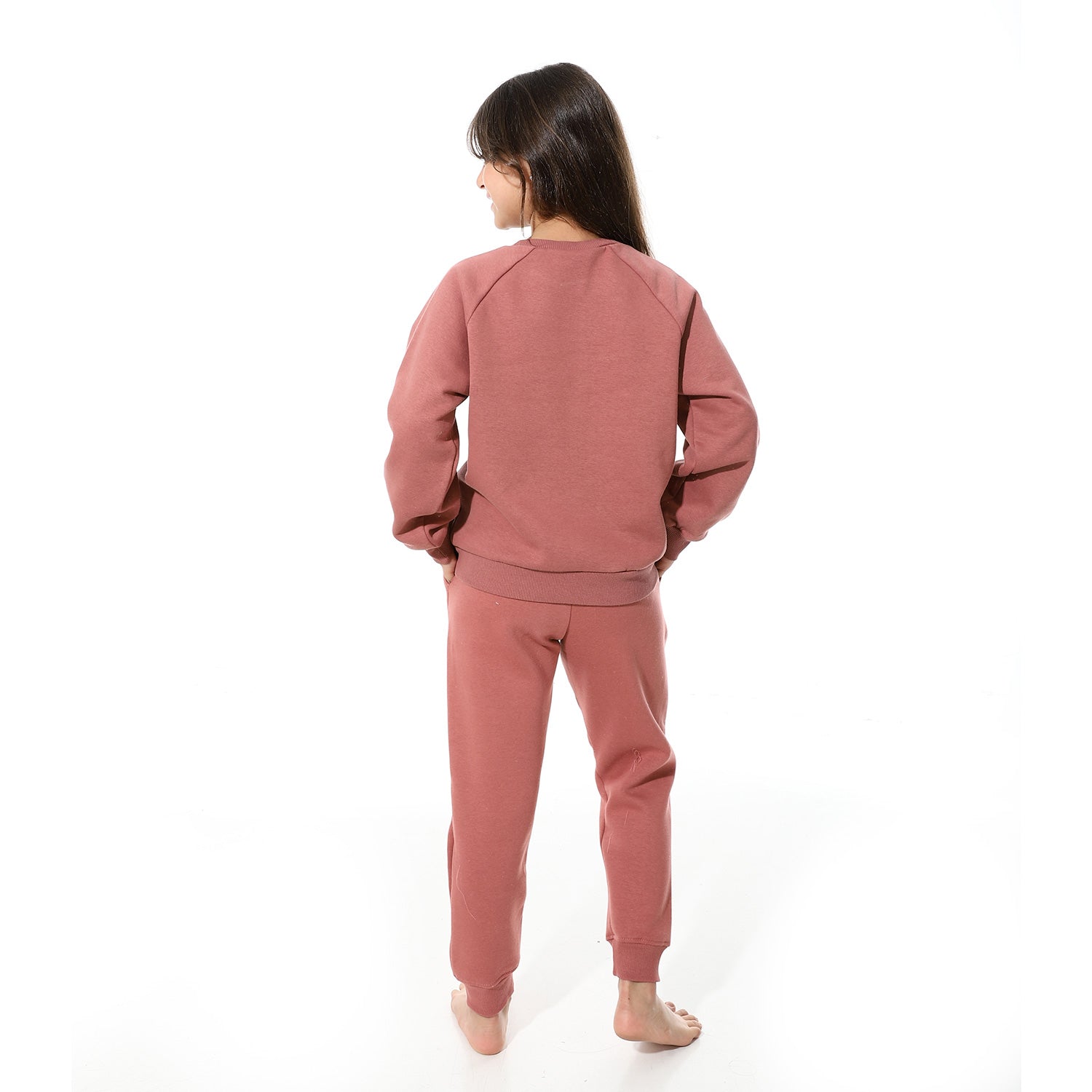 Girls' Cozy Two-Piece Lounge Set – Mauve with "Enjoy" Heart Print