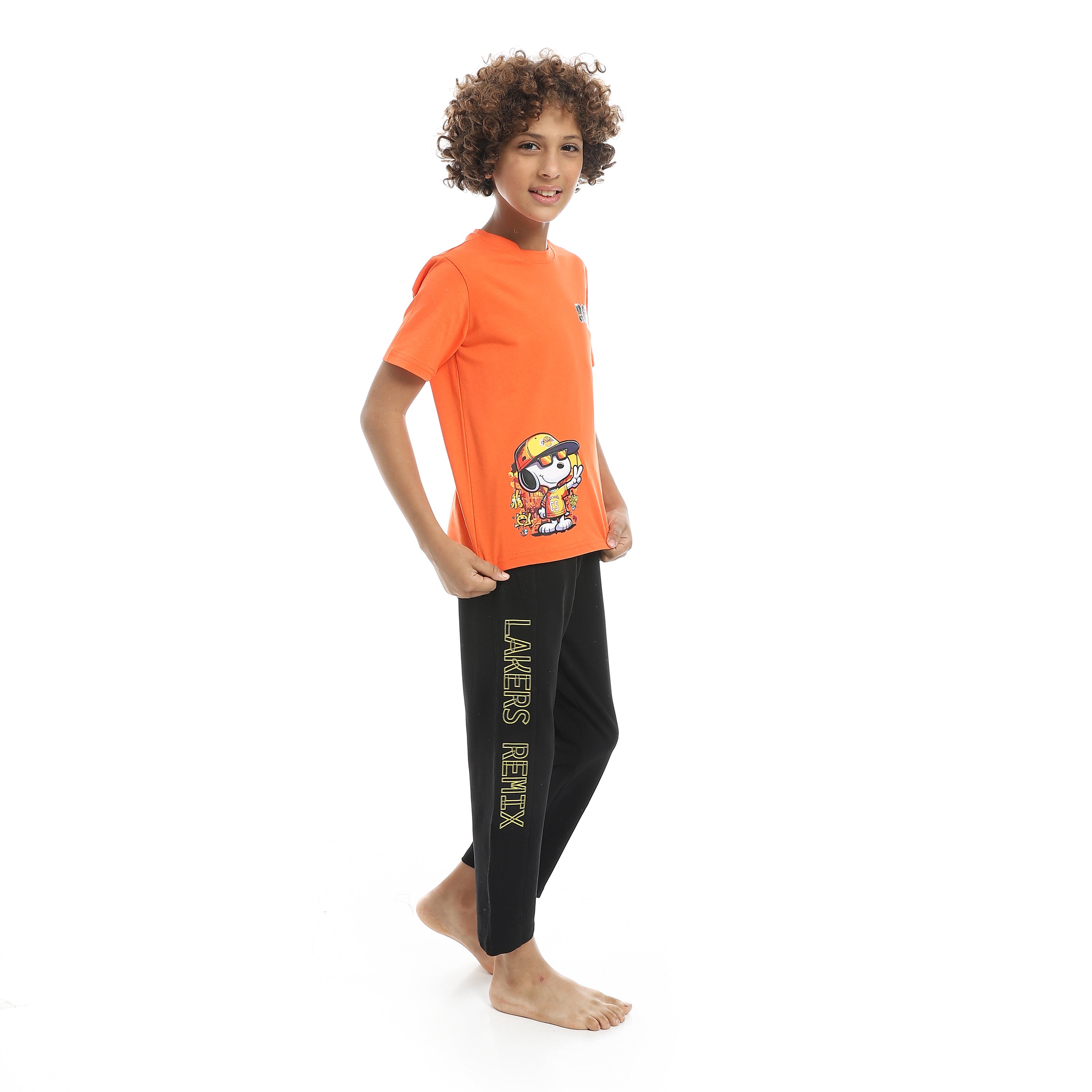 Boys Cool Pajama Set Printed - Orange