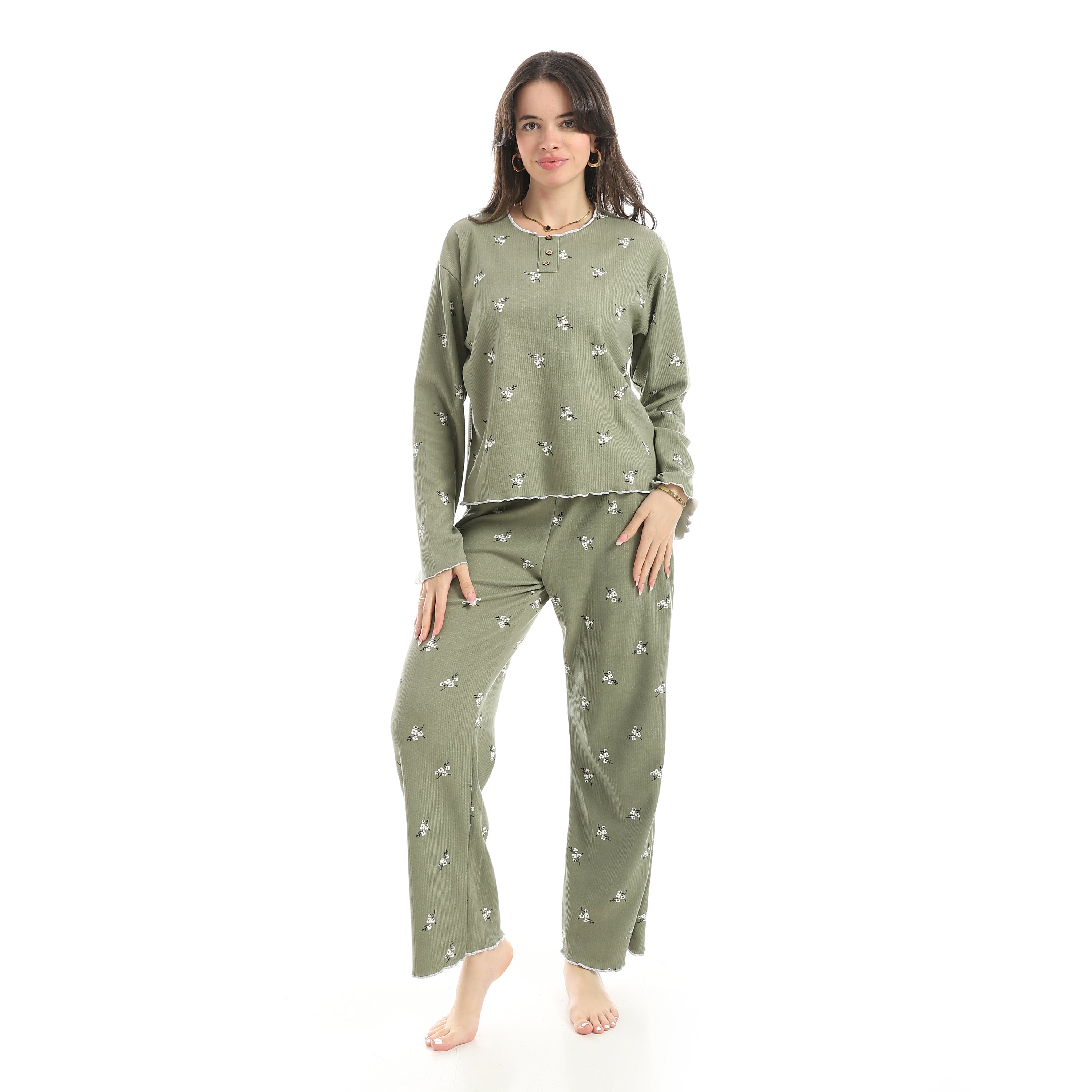 The Flowers Pajama Set Red Cotton