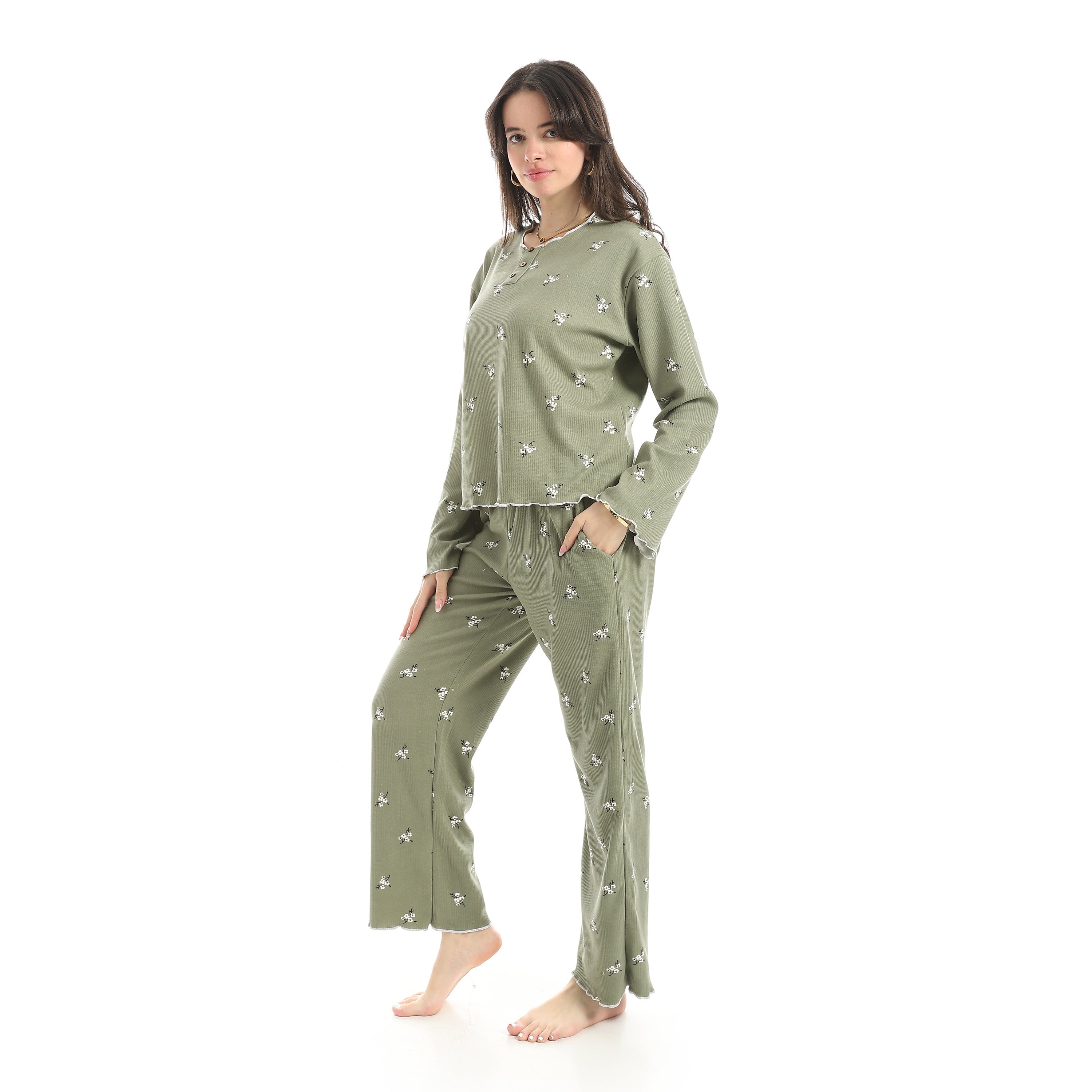 The Flowers Pajama Set Red Cotton