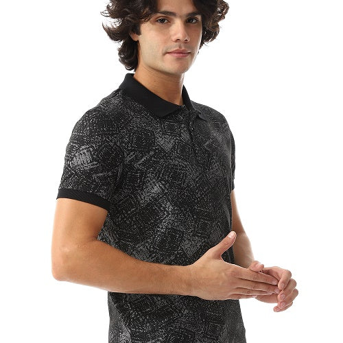 Mens Black And Grey Jacquard Polo - Casual Wear