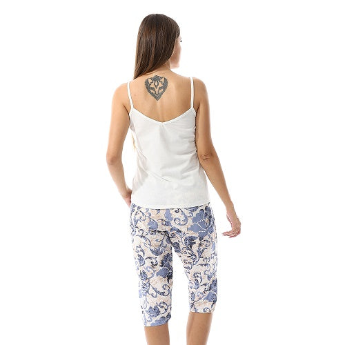 Womens Floral Print Pajama Set - Off White