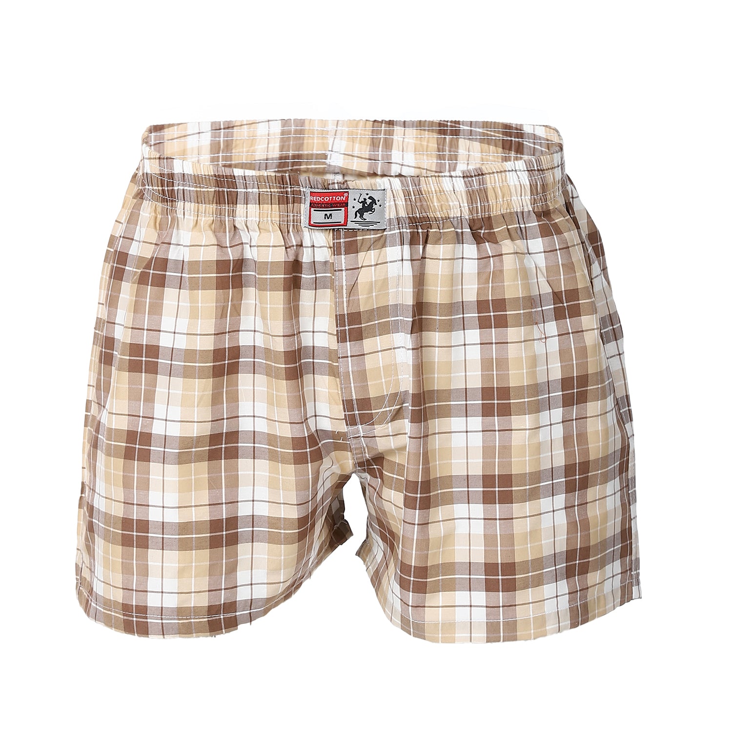 Mens Beige Plaid Cotton Boxer