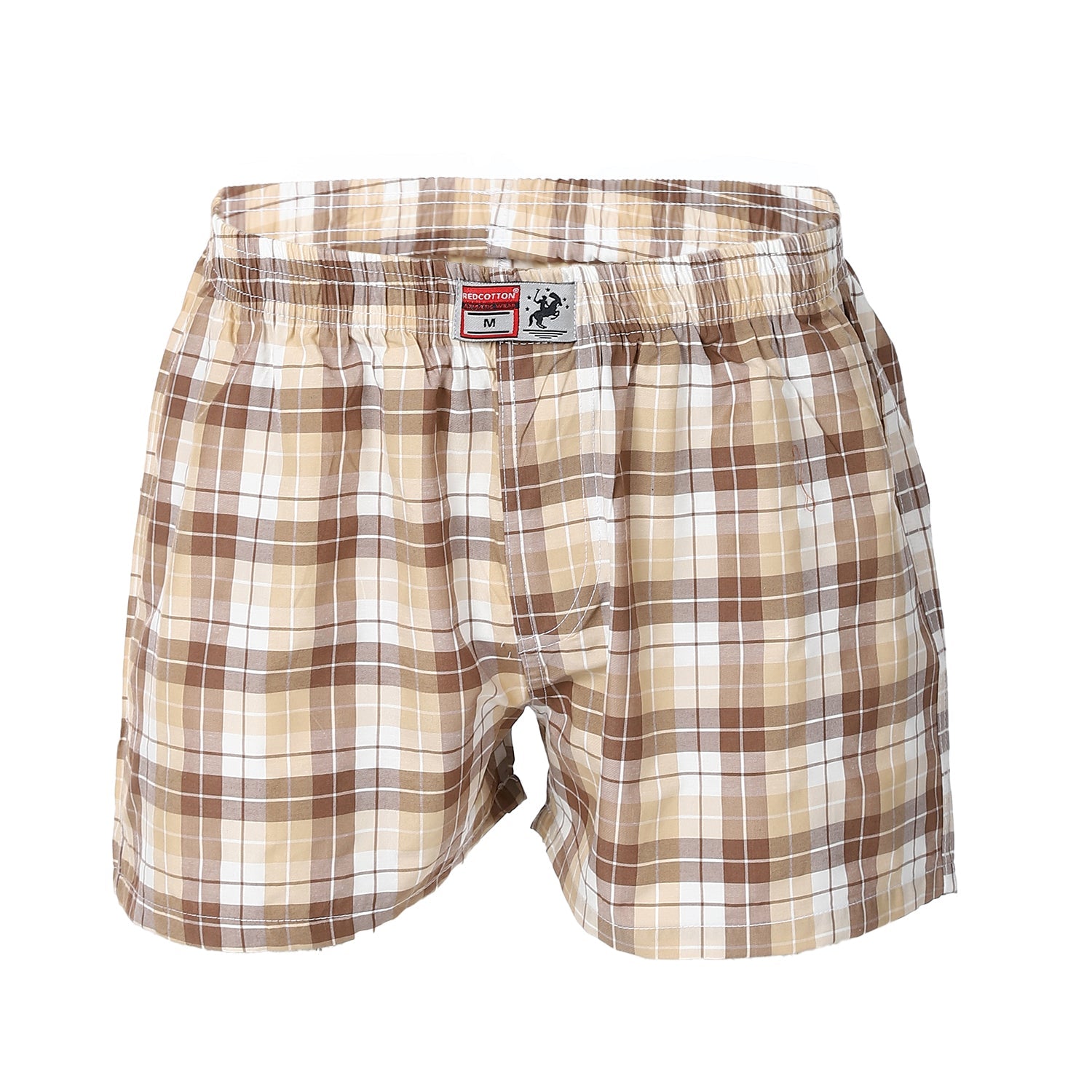 Mens Beige Plaid Cotton Boxer