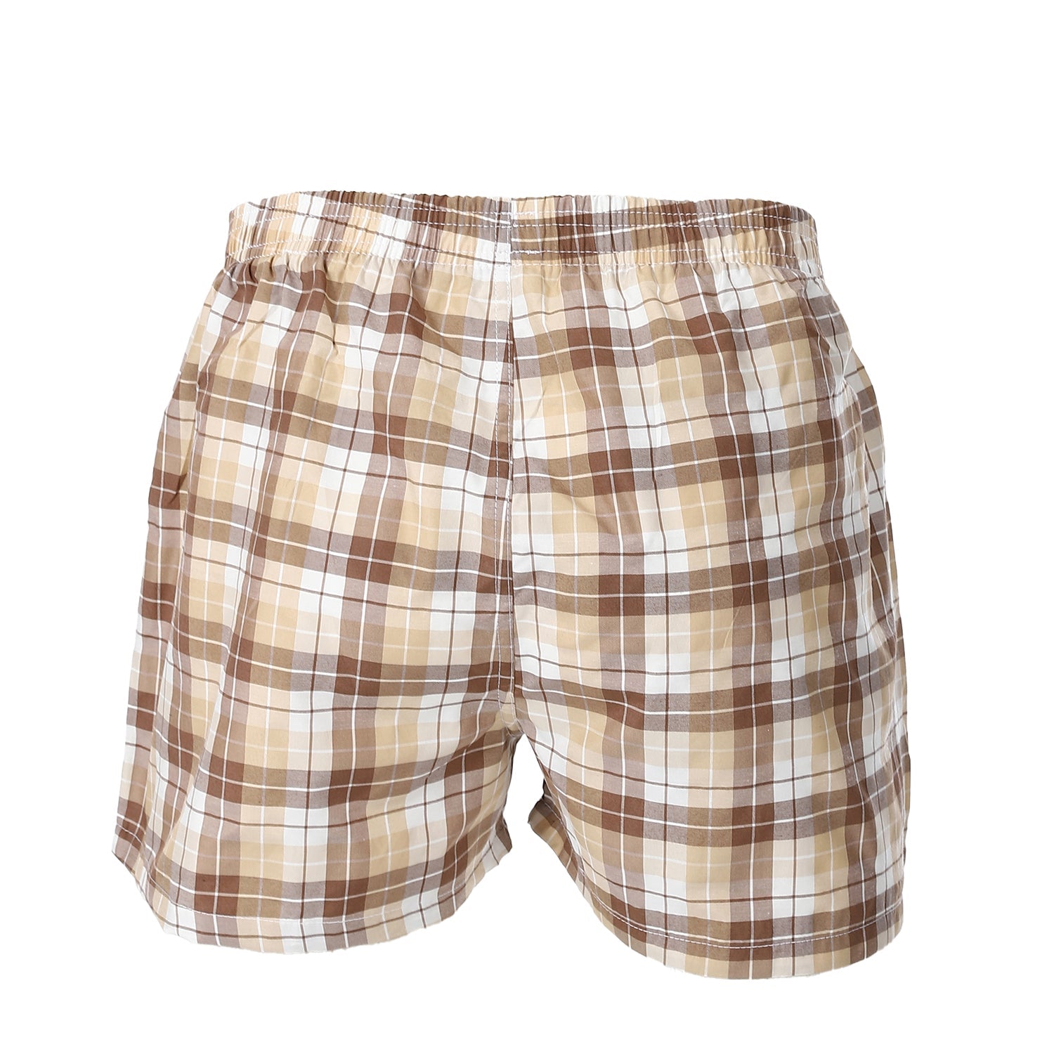 Mens Beige Plaid Cotton Boxer